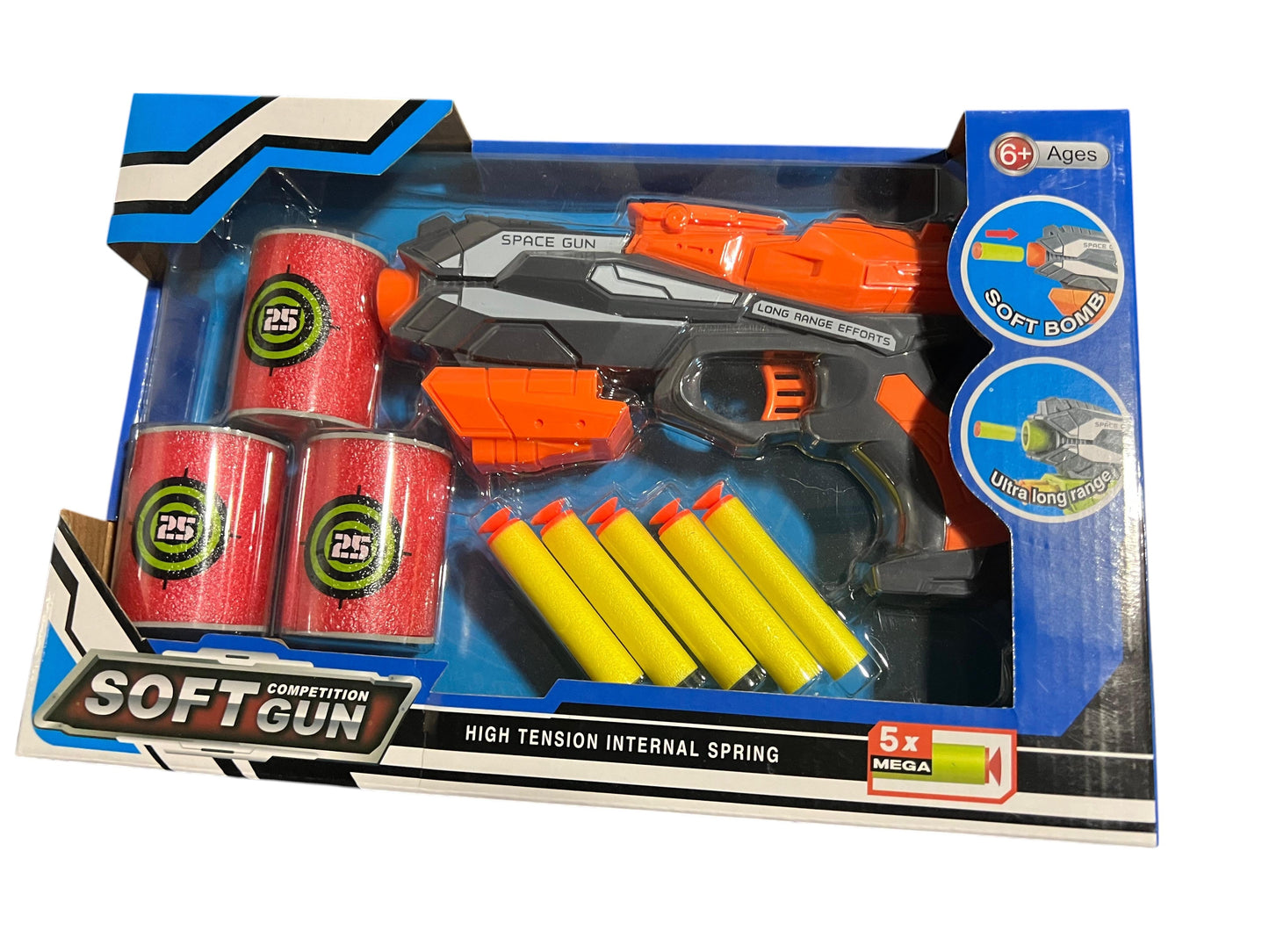Mini Blaster Space Gun + Dardos y Latas de Tiro