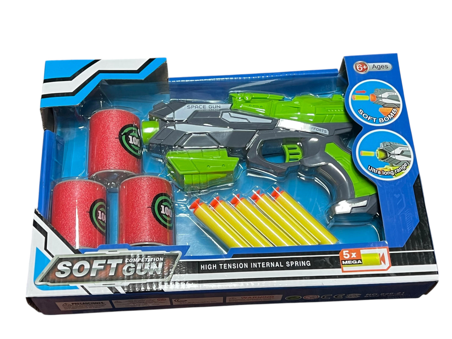 Mini Blaster Space Gun + Dardos y Latas de Tiro